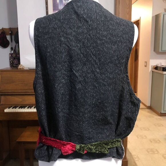 Vintage S Patchwork Velvet Red Green Floral Brocade Vest Soho Compagnie Holiday - Picture 5 of 11